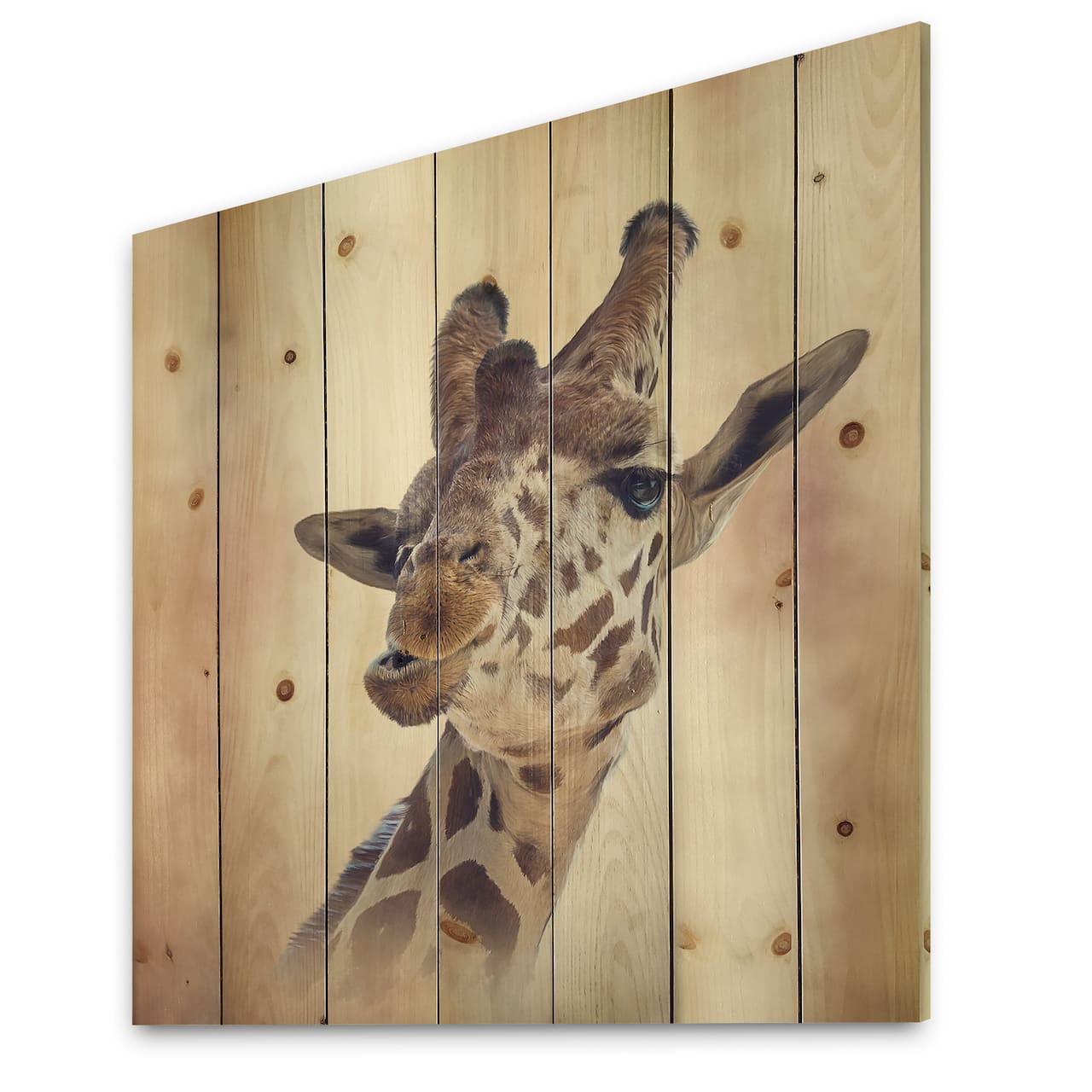 Designart - Portrait of A Giraffe I - Farmhouse Print on Natural Pine Wood